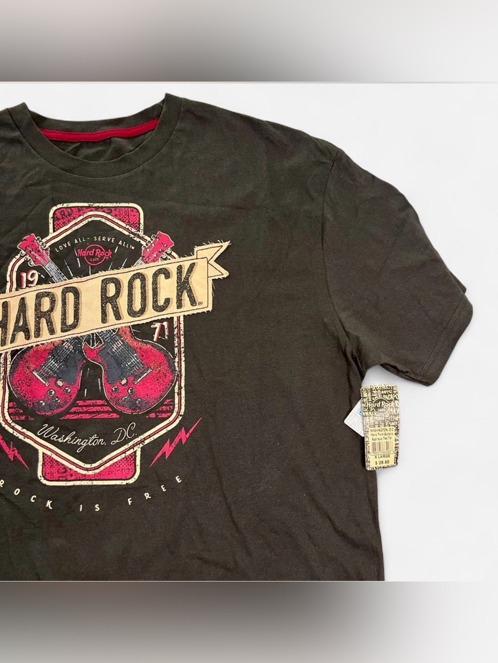 Hard Rock Cafe Washington DC Guitar Graphic T-Shirt Grey Band Tee men’s Faded XL